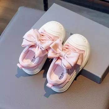 Модная повседневная обувь с бантом для девочек, нескользящая спортивная повседневная обувь с мягкой подошвой 23 розовый