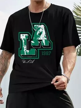 Модная повседневная однотонная мужская футболка с 3D-принтом и буквенным принтом, летняя модная универсальная мужская футболка с круглым вырезом в уличном стиле S