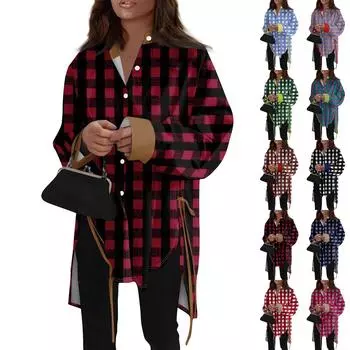 Модная повседневная однотонная рубашка с длинными рукавами и лацканами свободного типа для женщин XXXXXL синий