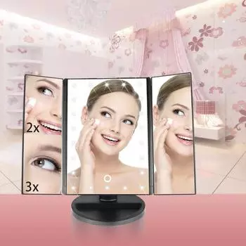 Модная повседневная портативная 3-х складная светодиодная лампа с сенсорным затемнением, настольная лампа для макияжа, косметическое зеркало розового золота