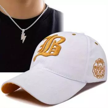 Модная повседневная солнцезащитная шляпа от солнца, комплект из 2 предметов, ожерелье, быстросохнущая вышитая кепка с язычком утки, маленькое ожерелье с подвеской в виде молнии, мужская спортивная бейсболка белый