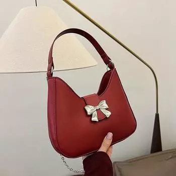 Модная повседневная сумка-мешок с бантом через плечо 2024 года, популярная сумка на плечо в корейском стиле, трендовая сумка в виде полумесяца в иностранном стиле Small чёрный