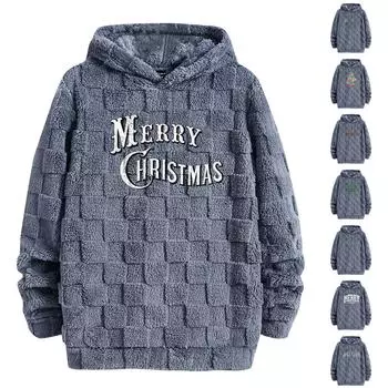 Модная повседневная толстовка с капюшоном и круглым вырезом для мужчин и женщин с длинным рукавом и рождественским принтом S