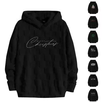 Модная повседневная толстовка с капюшоном и круглым вырезом для мужчин и женщин с длинным рукавом и рождественским принтом M