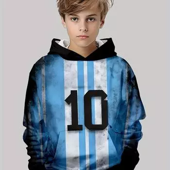 Модная повседневная толстовка с капюшоном с 3D-принтом для мальчиков, спортивный топ с длинными рукавами и карманом для активного отдыха 100