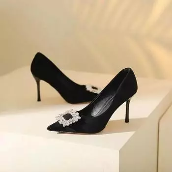 Модная повседневная женская обувь, универсальные женские туфли на шпильках, квадратные, со стразами, удобные туфли на высоком каблуке для женщин, zapatos mujer 34 чёрный