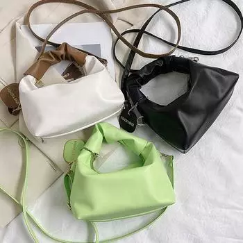 Модная повседневная женская сумка из искусственной кожи, смятая сумка через плечо, однотонная женская сумка-мессенджер для походов и покупок 19x7x11cm белый