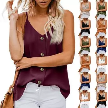 Модная повседневная жилетка с V-образным вырезом на пуговицах без рукавов женская блузка L армия зеленый