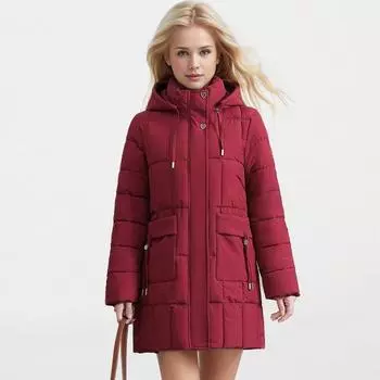 Модная приталенная куртка с капюшоном и подкладкой для женщин, новая зимняя утепленная куртка средней и длинной длины с подкладкой из хлопка XL чёрный