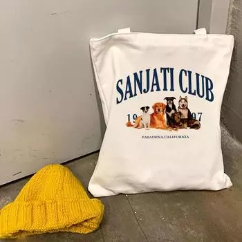 Модная простая белая сумка Cute Art Kawaii 2022 Новая парусиновая сумка для покупок Kawaii Gothic Art Cartoon Повседневная сумка для покупок. 24*26cm