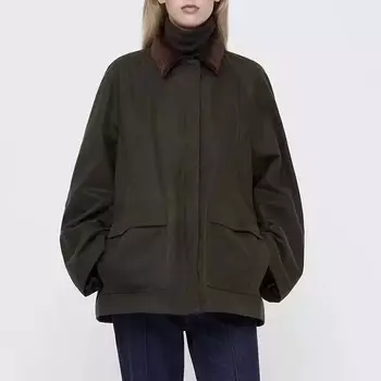 Модная простая хлопковая куртка с лацканами, женская зимняя теплая куртка с длинными рукавами, повседневная верхняя одежда на молнии контрастного цвета S армия зеленый