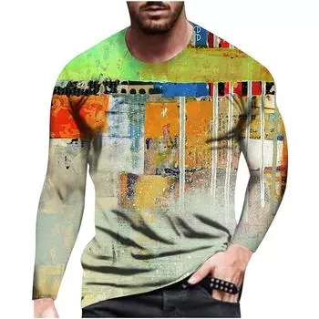 Модная простая мужская футболка с длинным рукавом, весна и осень, мужская круглая горловина с 3D-принтом, модная, хорошо сочетающаяся футболка, женская одежда M