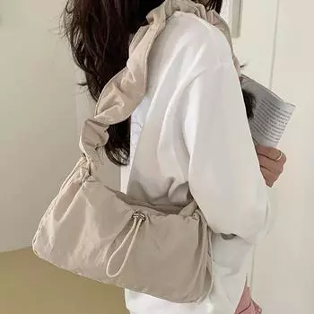 Модная простая нейлоновая сумка на плечо, винтажная однотонная повседневная сумка через плечо, женская сумка через плечо, сумка на запястье чёрный