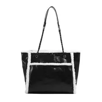 Модная простая сумка-тоут из овечьего меха на осень и зиму, универсальная, темпераментная, сумка на плечо с цепочкой, классная сумка через подмышку