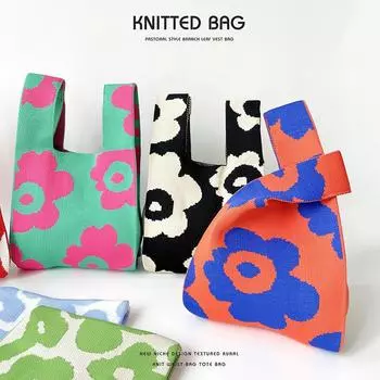 Модная простая вязаная сумка через плечо с цветочным принтом большой емкости One Size