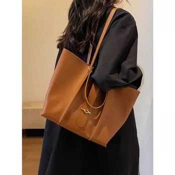 Модная простая женская сумка-тоут большой емкости, новая повседневная сумка из искусственной кожи на одно плечо, однотонная текстурированная сумка (30cm<Max Length<50cm)
