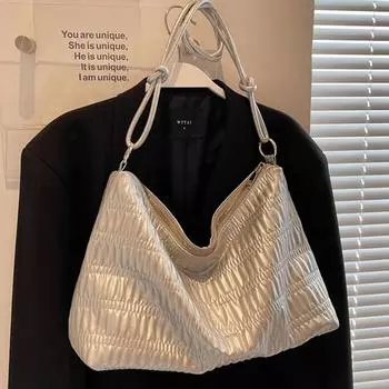 Модная простая женская сумка во французском стиле, однотонная, большая вместимость, одно плечо, повседневная женская сумка-тоут для путешествий (30cm<Max Length<50cm)