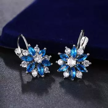 Модная пряжка для ушей с цветком конского глаза и цирконием для женщин, универсальные украшения для банкета One Size синий