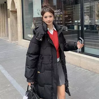 Модная пуховая одежда с хлопковой подкладкой женская средняя и длинная свободная зимняя куртка на вынос большого размера с капюшоном на хлопковой подкладке куртка M фиолетовый