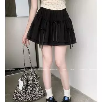 Модная пышная юбка в балетном стиле с милым бантом для женщин, лето 2024, новая тонкая юбка трапециевидной формы с высокой талией XL белый