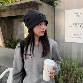 Модная японская шапка с буквами на носке, большая окружность головы, вязаная шапка чёрный