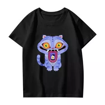 Модная рабочая одежда с коротким рукавом и круглым вырезом, принтованные топы для женщин, летние топы L чёрный