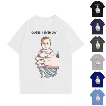 Модная рабочая одежда с круглым вырезом и короткими рукавами, топы с принтом для женщин, летние топы L чёрный