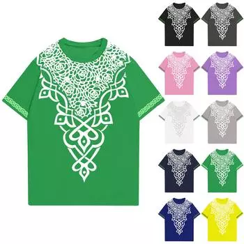 Модная рабочая одежда с круглым вырезом и короткими рукавами, топы с принтом для женщин, летние топы L синий