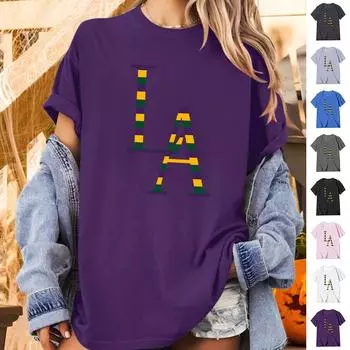 Модная рабочая одежда с круглым вырезом и короткими рукавами, топы с принтом для женщин, летние топы L фиолетовый