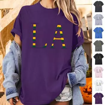 Модная рабочая одежда с круглым вырезом и короткими рукавами, топы с принтом для женщин, летние топы XL фиолетовый