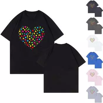 Модная рабочая одежда с круглым вырезом и короткими рукавами, топы с принтом для женщин, летние топы M чёрный