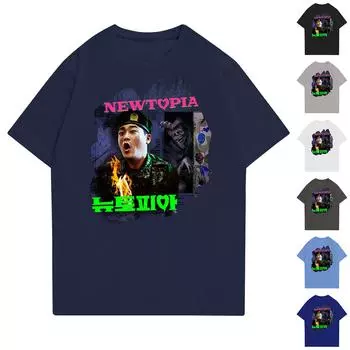 Модная рабочая одежда с круглым вырезом и короткими рукавами, топы с принтом для женщин, летние топы L чёрный