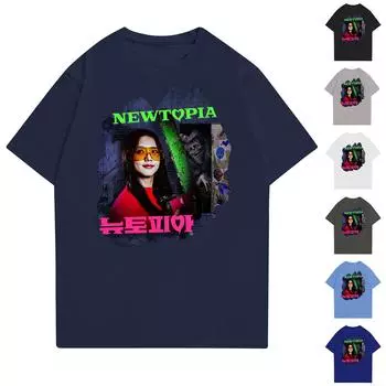 Модная рабочая одежда с круглым вырезом и короткими рукавами, топы с принтом для женщин, летние топы L синий