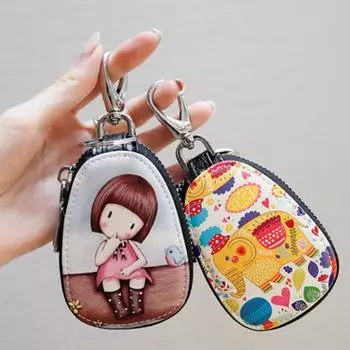 Модная расписная сумка для ключей для женщин, маленькая искусственная кожа синий