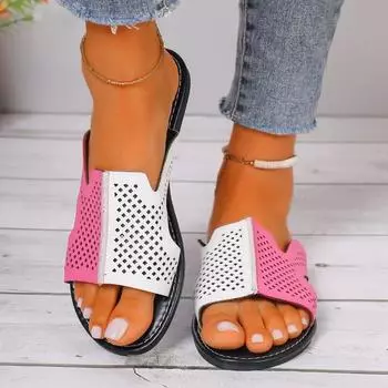 Модная распродажа женской обуви 2024 года, новые уличные стильные модные женские тапочки с градиентом, размер плюс 43, полые дышащие повседневные сандалии на плоской подошве 36 коричневый