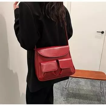 Модная ретро-байкерская сумка в стиле квадратной сумки большой емкости из кожи с несколькими карманами, сумка через плечо с принтом (20cm<Max Length<30cm)