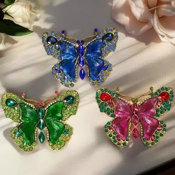 Модная ретро-брошь с инкрустацией в виде насекомого и бриллиантами, брошь на свитер One Size синий