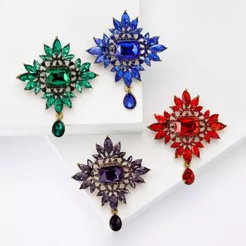 Модная ретро-брошь с подвеской в виде кристалла, роскошная брошь для женского костюма и платья