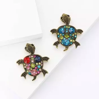 Модная ретро-брошь в виде маленькой черепахи из сплава со стразами, творческая личность, мужская и женская одежда, корсаж, ювелирные изделия, булавка