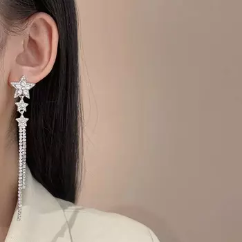 Модная ретро-клипса с кисточкой в виде пятиконечной звезды, простой дизайн без проколотых сережек, женский подарок на праздничную вечеринку как