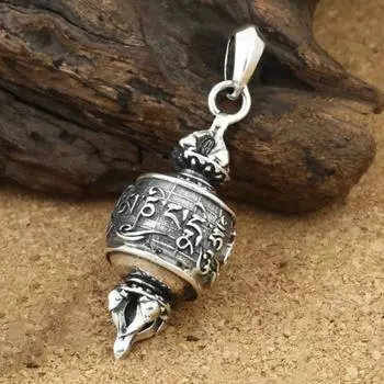 Модная ретро-кулон-цепочка с подвеской в виде мантры Gawu в виде шести символов для мужчин и женщин 1.5*4 CM серебряный