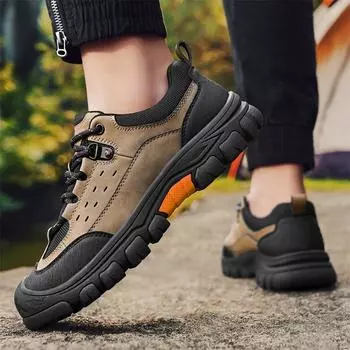 Модная ретро натуральная кожа повседневная обувь мужская сшитая вручную походная обувь нескользящая дорожная обувь для скалолазания удобные кроссовки 38 хаки