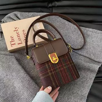 Модная ретро-сумка этого года, женская новинка 2023 года, зимняя модная маленькая квадратная сумка в клетку, высококачественная сумка через плечо