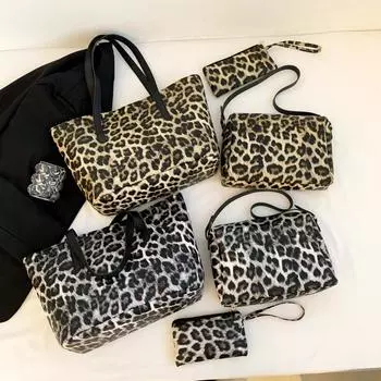 Модная ретро-сумка большой вместимости для женщин, комплект из трех предметов, новая модная сумка через плечо с леопардовым принтом, повседневная и модная сумка-тоут