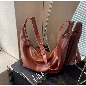 Модная ретро сумка большой вместимости женская сумка осень 2024 года новая сумка через плечо повседневная иностранная сумка-мессенджер для поездок на работу чёрный