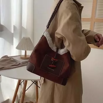 Модная ретро-сумка из овечьей шерсти для женщин с матовым лоскутным принтом подмышечная сумка с высококачественной текстурой и большой вместимостью через плечо (30cm<Max Length<50cm)