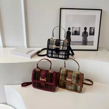 Модная ретро-сумка в клетку, популярная летняя сумка через плечо в этом году, маленькая квадратная сумка, сумка через плечо в корейском стиле
