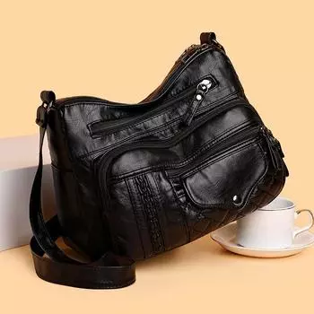 Модная ретро-трендовая сумка Four Seasons Soft Leather Multi-Pocket с несколькими слоями, сшитая на одно плечо, с косой проймой, женская сумка коричневый