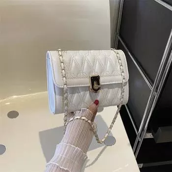 Модная ромбовидная цепочка маленькая женская сумка 2024 осень и зима высокого класса, маленькая ароматная стильная маленькая квадратная сумка универсальная иностранная стиль белый