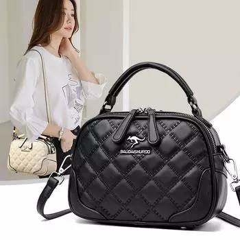 Модная ромбовидная женская сумка с двойной молнией, однотонная ретро-сумка через плечо для женщин